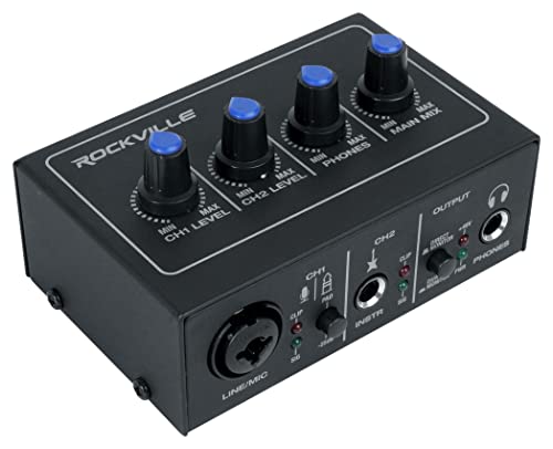 Rockville Rock-U MINI 2x2 USB Computer Recording Interface 24 Bit 192Khz Home Studio, Black