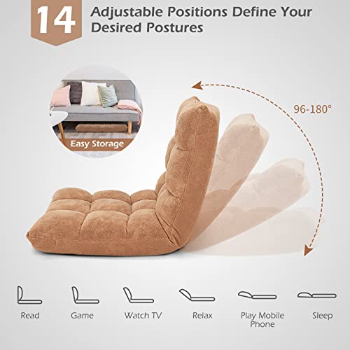 Image of COSTWAY Floor Chair, Video Gaming Chairs with Back Support, Adjustable 14-Position, Alloy Steel Frame, Soft Coral Fleece, Lazy Sofa Lounge for Reading Living Room Recliner for Adults Kids, Beige