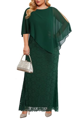Image of Women's Plus Size Cape Dress with Chiffon Overlay Gown Formal Evening Lace Long Mermaid Dresses 2024