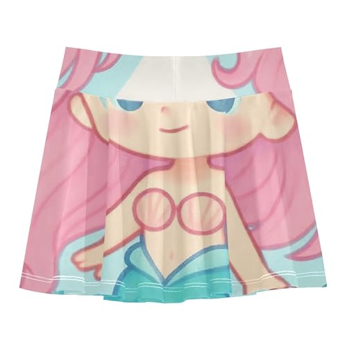 Cute Comfy Athletic Shorts for Girls Skorts Tennis Skirts Toddler Flowy Skirt Cute Cartoon Mermaid Pink 4t2