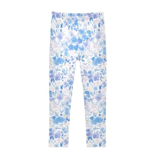 KLL Watercolor Blue Cherry Blossom Toddler Girls' Cotton Pants Stretch Full Length Activewear Exercise