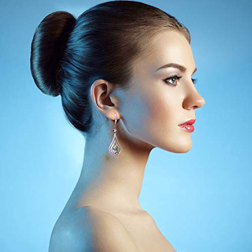 Cubic Zirconia Teardrop Dangle Earrings - Sterling Silver Pear Shape Crystal CZ Chandelier Rhinestone Wedding Statement Earring for Bride Bridesmaids Mother of Bride Pageant Party Prom2