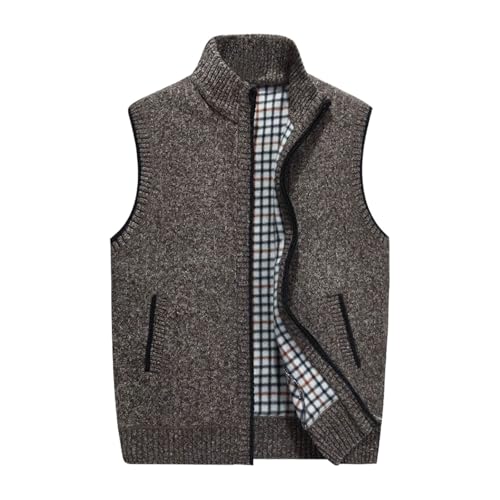 Men's Knitted Sweater Vest Stand-Up Collar Zinpper Cotton Soild Cardigans Sleeveless Top Casual Loose Golf Man Vest