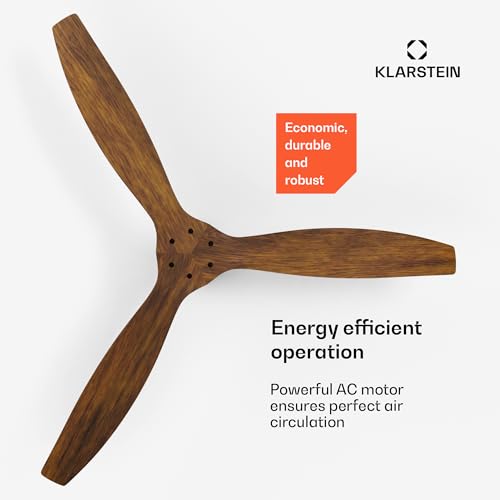 KLARSTEIN wentylator sufitowy 132 cm z opcją lato-zimową, pilot zdalnego sterowania w zestawie, wentylator do pieca opalanego drewnem, idealny na każdą porę roku, łączący funkcjonalność i nowoczesny