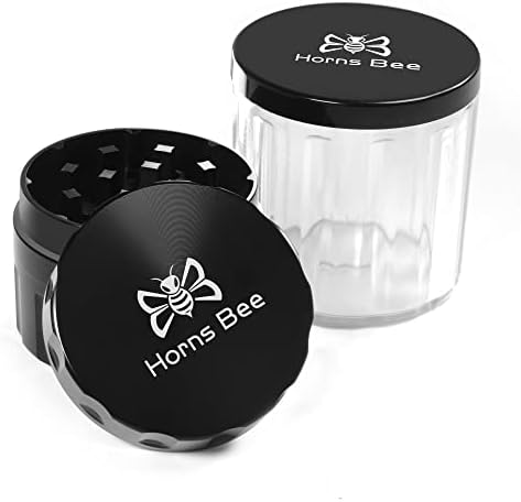 Horns Bee Herb Grinder Containers - Multipurpose Metal Spice Mill with Stash Jar, All-in-One Air Tight Sealable Containers, 2.2'' Sharpstone Grinder, with Accessories and Carrying Pouch