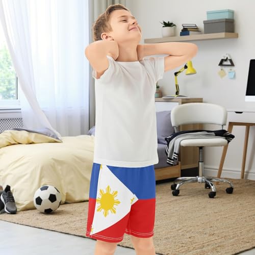 Boys Athletic Shorts Basketball Shorts Flags Printed Teens Hiking Gym Shorts with Pocket for Outdoor Activity 7-15 Y3