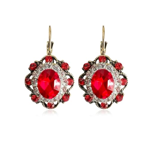 Bohemian Vintage Gold Rhinestone Flower Dangle Earrings, Antique Style Round