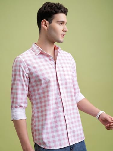 Image of Highlander Men's Slim Fit Checks Shirt | Full Sleeves | Regular Collar | Casual Shirts for Men
