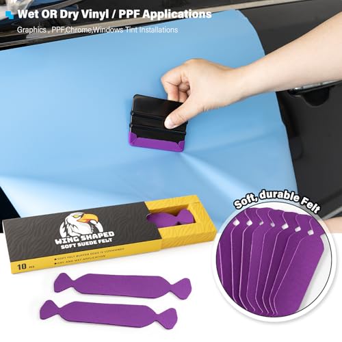 Image of Gomake Vinyl Squeegee Buffer 30PCS Pre-Cut Felt Microfiber Squeegee Pads for Window Tint Wet or Dry Vinyl /PPF Application (Purple)
