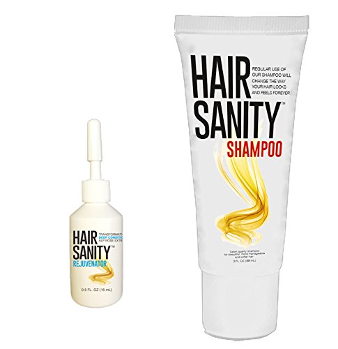 HairSanity Leave in Conditioner Hair Mask + Sulfate Free Shampoo, Dry Scalp Treatment for Damaged Hair, Safe for Color Treated Hair, 0.5 Ounce Rejuvenator & 3.5 Ounce Clarifying Shampoo, Paraben Free