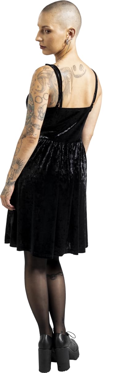 Gothicana by EMP Mujer Vestido Corto Negro con Motivo Bordado en la Zona del Pecho.