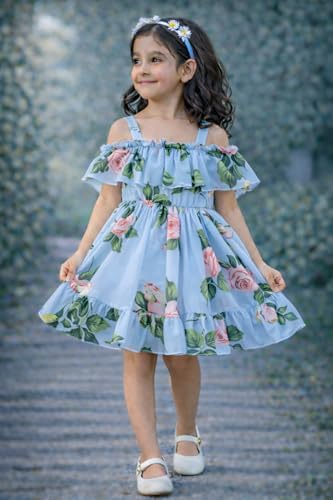 Image of Buy & Try Girls Summer Lightweight Georgette Floral Printed Frock Dress, Sleeveless Princess for Baby Girls, Stylish Fancy Kids Party & Casual Outfit