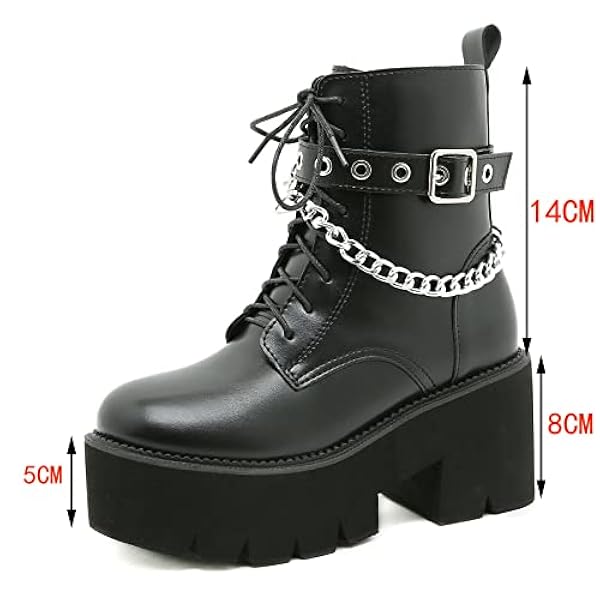 Dames fashion buckle high hiel gevecht laarzen zijkant zipper midden kalfjes anti-slip motorfiets riding enkelschoenen,zwart,42 EU