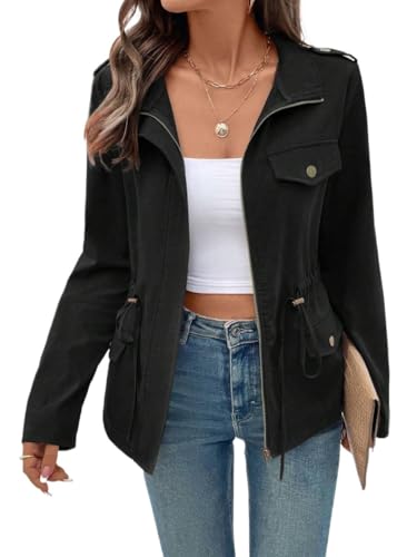 Stylish Black Womens Fall Winter Jacket: Zip-Up, Regular Fit, Perfect for Any Casual Occasion!
