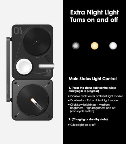 Image of Aulumu M01 Wireless Charging Station [Compatible with Magsafe Smartphone] 3-in-1 Collapsible Magnetic Wireless Charger [Without USB Charger] - Black