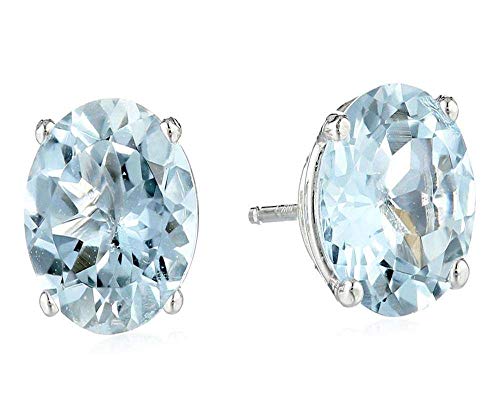 Aquamarine Earrings for Women, Stud Earrings for Women Sterling Silver, Oval Stud Earrings, Blue Stud Earrings for Women