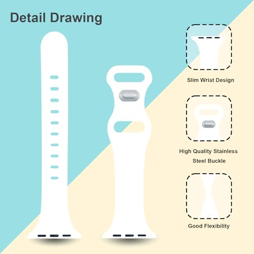 Image of Slim Band Compatible with Apple Watch Bands 38mm 40mm 41mm 42mm 44mm 45mm 46mm 49mm for Women Men,Soft Thin Narrow Silicone Sport Strap Wristbands for iWatch Series 11 10 9 8 7 6 5 4 3 2 1 SE Ultra White