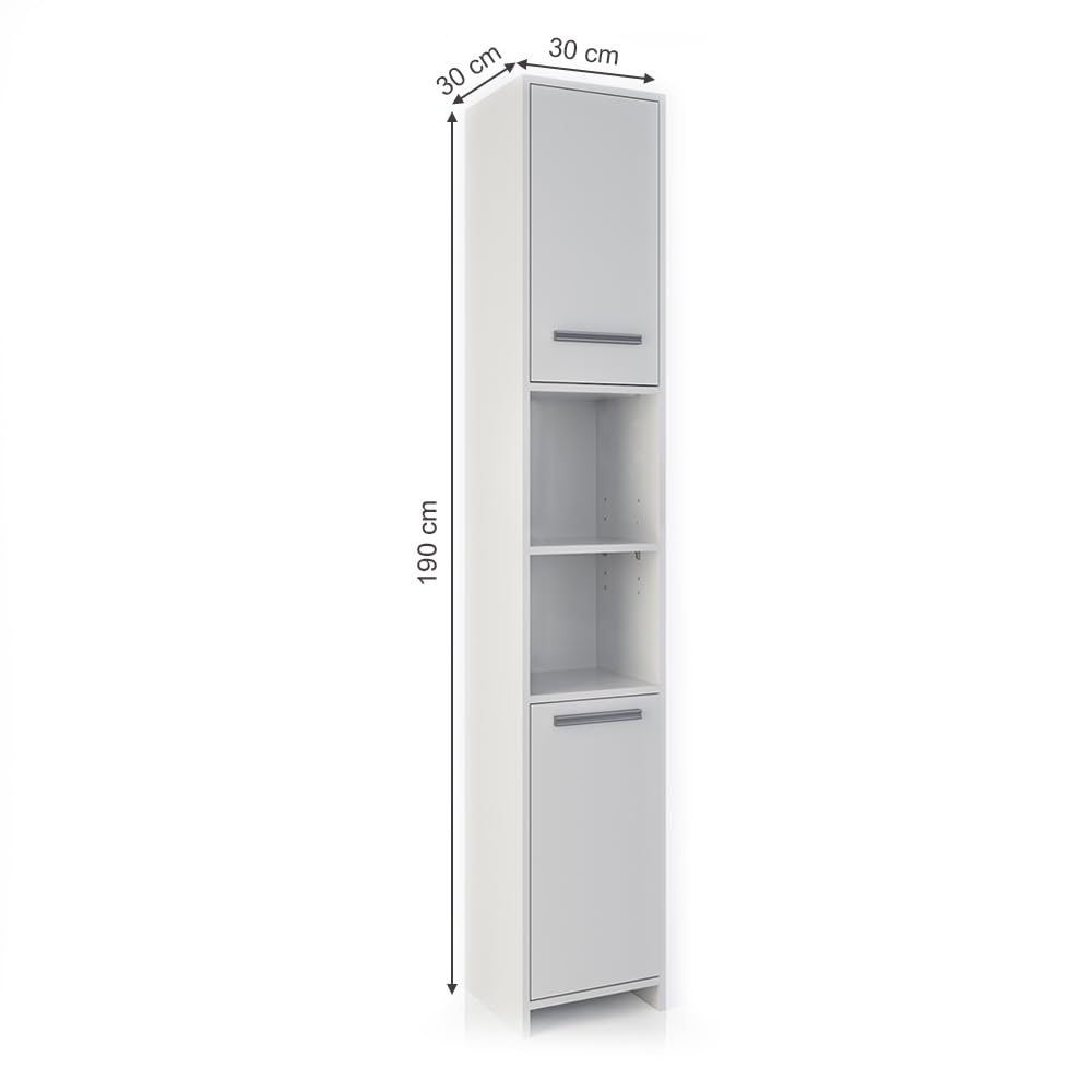Vicco Mobile bagno alto Kiko, Bianco, 30 x 190 cm, per la conservazione di accessori da bagno e compatibile con Kiko