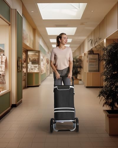 SONGMICS Einkaufstrolley, Trolley, Einkaufswagen mit Kühlfach, groß, 35 Liter, klappbar, Einkaufstasche mit Rollen, Tasche abnehmbar, schwarz KST03BK