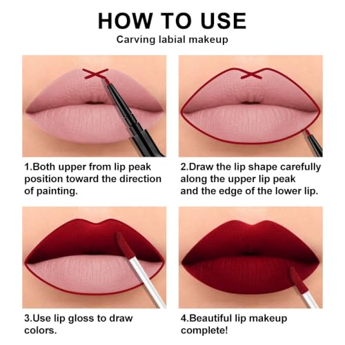 Image of evpct 3Pcs Mauve Neutral Light Rosey Nude Blue Red Matte Liquid Lipstick and Lip Liner Stain Sets for Women, Long Lasting 24 Hours Matte Lipstick labiales larga duracion 24 mate originales