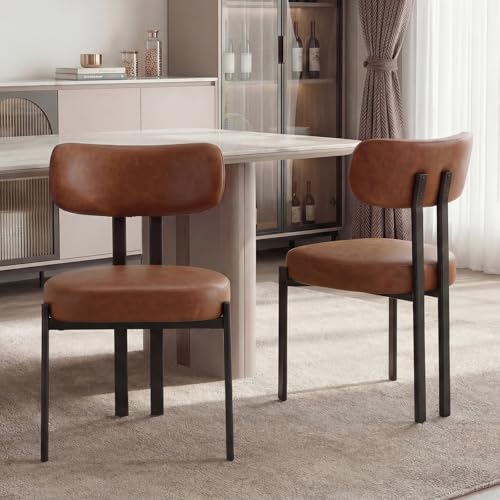 Image of chairus PU Leather Dining Chairs Set of 2 Armless Kitchen Corner Chairs for Dining Room/Restaurant/Living Room, Brown 2pcs