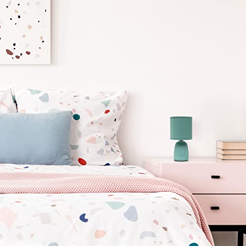 Simple Designs LT1134-SEA 10.04 Inch Tall Traditional Ceramic Thimble Base Bedside Table Desk Lamp W Matching Fabric Shade thumb #4