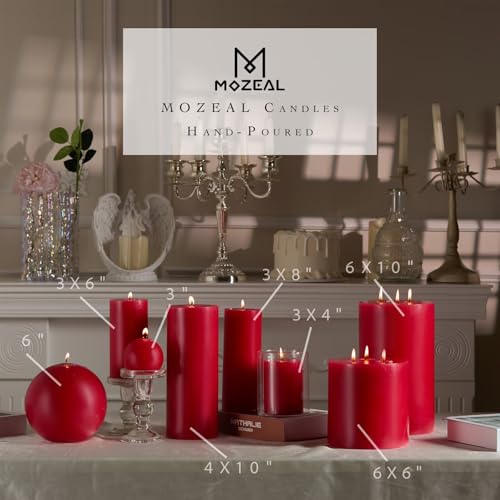 MOZEAL 4" x 12" Extra-Large Red Pillar Candles (Set of 2), Unscented,Dripless, Smokeless,Long Clean-Burning,These Tall 12 inch Large Red Pillar Candles Perfect for Weddings and Christmas Decor by MOZEAL - Image 3
