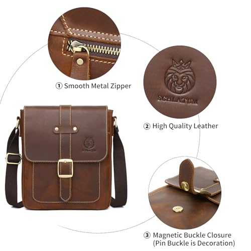 Image of Leather Messenger Bag for Men Vintage Man Purse Mens Handbag Leather Crossbody Shoulder Bag for Work Travel | Vintage
