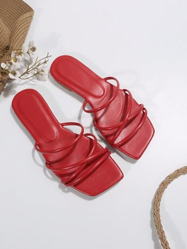 GORGLITTER Women's Strappy Flat Sandals Cute Dressy Open Toe Slip on Slide Sandals4