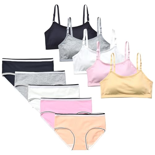 Liowosoftan Girls Linded Padded Training Bras with Underwear Set for Girls and Teens 10-12 12-14 Years Old 30A 32A