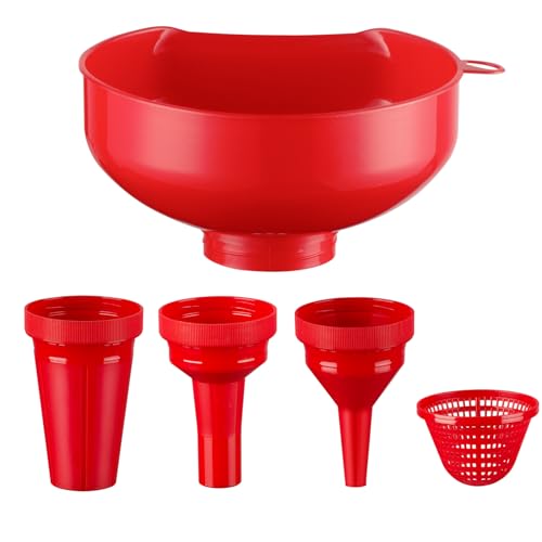 Pisol Wide Mouth Funnels for Kitchen Use Versatile Food Grade Funnels for Filling Bottles Plastic Cooking Funnel Set with Strainer Large Long Neck Funnel for Canning Mason Jar Shampoo Liquids