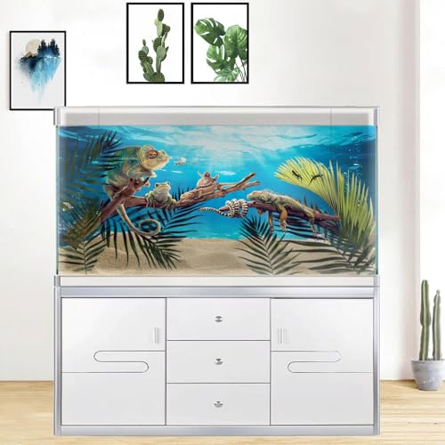 Image of 24X12IN Aquarium Under The Sea Coral Reef Scenery Backdrop Terrarium Underwater Marine Organism Fish Tank Background With 10EVA Double-Sided Tape, Blue02