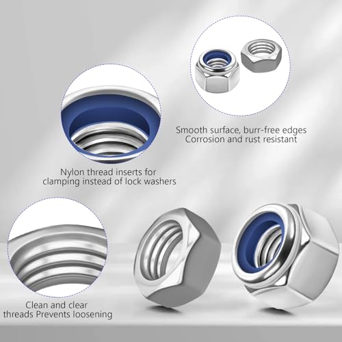 Nadinsta 625 Stück Selbstsichernd Kontermutter Klemmmuttern, Edelstahl Sicherungsmuttern Set, Selbstsichernd Muttern für Schrauben & Gewindestangen M2/M2.5/M3/M3.5/M4/M5/M6/M8/M10/M12