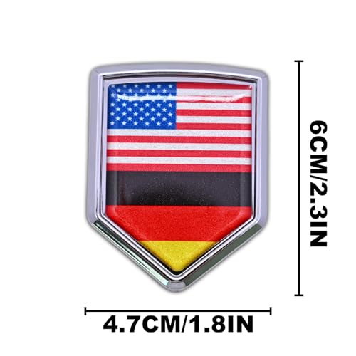 2-Pack USA and Germany Flag Car Chrome 3D Emblem Decal Stickers, Aluminum Alloy Shield Shape, for Cars, Trucks, SUVs – Easy Peel and Stick, Durable, Ideal for USA-Germany Relations