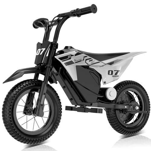 EVERCROSS EV13M Kinder-Elektromotorrad mit 12“ Breiten Reifen, 8/16KM/H Geschwindigkeitsmodi & 12KM Reichweite, Scheibenbremssystem, für Kinder von 3-7 Jahren