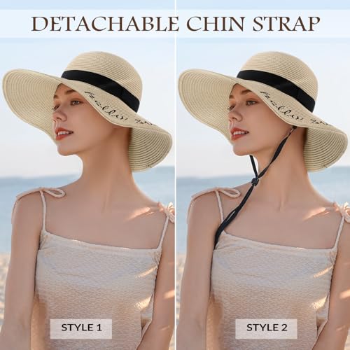 Image of Beach Sun Hats for Women, Straw Hat for Women, Womens Sun Hat UPF 50+ UV Protection, Summer Hats Packable Foldable