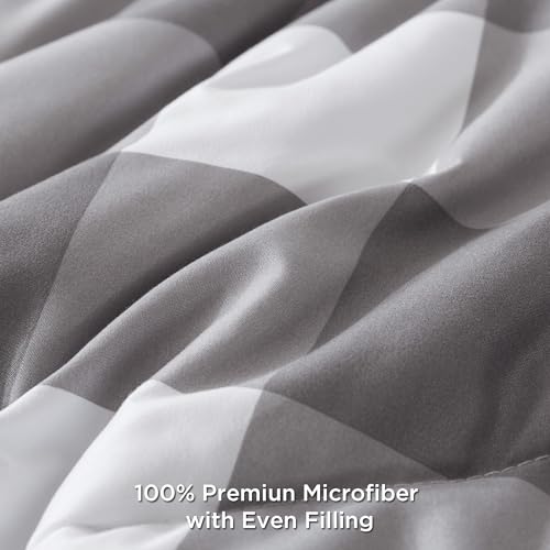 Image of Andency Plaid Comforter Twin XL(68x92Inch), Gray White Checkered Gingham Buffalo Grid Bed Set for Students Boys Kids Teens, 2 Pieces Lightweight Polyester Geometric Dorm Bedding