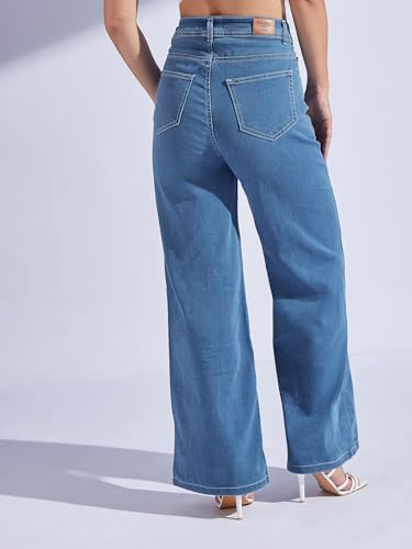 Image of Miss Chase Women's Wide-Leg High-Rise Regular-Length Stretchable Shaping Denim Jeans