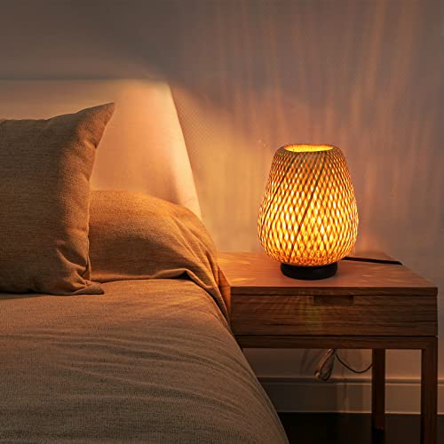 Lustorm 1 Wicker Table Lamps Bamboo For Living Room, Ambient Light Contemporary Plug In Cord Switch Desk Lamp Rattan Japanese Style E26 Lights For Bedrooms Living Room(Excluded Bulb) #TOP3