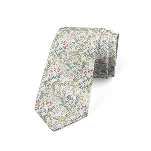 Ambesonne Retro Necktie, Flowers Herbs and Leaves Pattern Botanical Design Eco Art Repeating Design, 3.7", Off White Multicolor