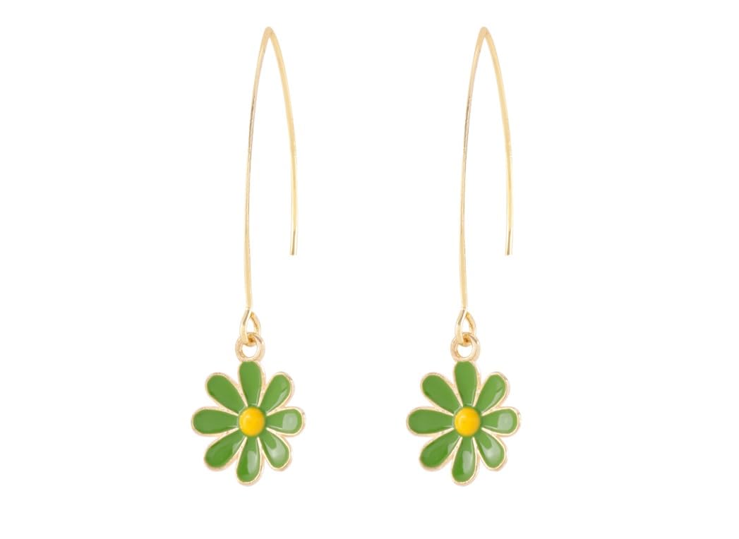 El Regalo Beautiful Enamel Flowers Long Hook Earrings for Women/Girls - Delicate Cute Flowers Charms Hook Earrings (Green Flower) (B0D79B3HVW) Amazon Price History, Amazon Price Tracker