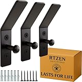 RTZEN ウォールマウントフックセット - 錬鉄製 装飾的で素朴なメタルコートフック 吊り下げ用 - 手作りのクラシックファームハウス壁掛けブラックフック タオルローブや帽子掛け用 - 3個パック