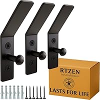 RTZEN Wall Mount Hook Set - Wrought Iron Decorative Rustic Metal Coat Hooks for Hanging - Handcrafted Classic Farmhouse Wall Mounted Black Hooks for Towel Robe or Hat Hanging - 3 Pack