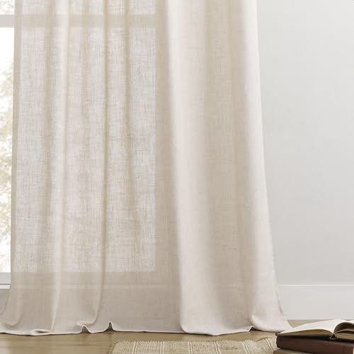 Image of Joydeco Linen Curtains for Living Room,Semi Sheer Drapes Window Long Curtains 96 inches Long Sheer Bliss