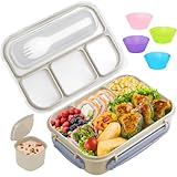 Yumuk Bento Box Adult, Lunch Box Containers for Adults Men Women, 5 Cup Bento with 4 Compartments &Spork &Sauce Box, Leak-Proof, Microwave/Dishwasher Safe(Beige)