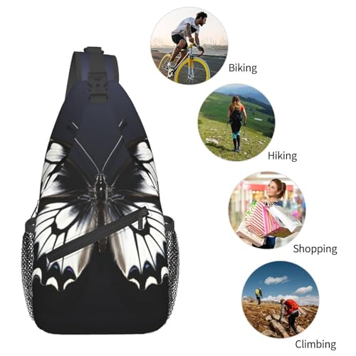 Bolso tipo sling ligero para senderismo negro blanco mariposa miniatura 6