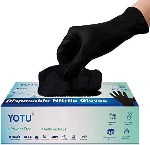 YOTU Black Disposable Nitrile Latex & Powder Free 6-Mil Gloves 100 Count, Textured, Mechanic Wearing, Cleaning, Food Black X-Large