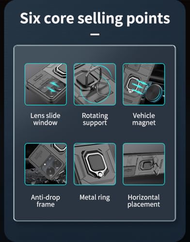 Image of CamShield Pro Case with Slide Camera Protection and 360 Protection Ring Stand Bumper Back Case Cover for Poco C65 (Blue)