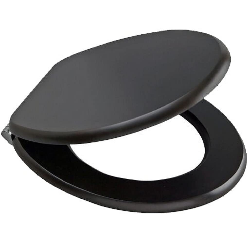 Optimal Products 18'' INCH MDF Universal Bathroom WC Toilet SEAT Quick Easy FIT Wooden Oval Shape (Black)