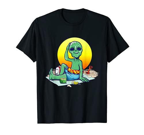 Alien on Summer Vacation Beach Aloha Tropical Humor T-Shirt